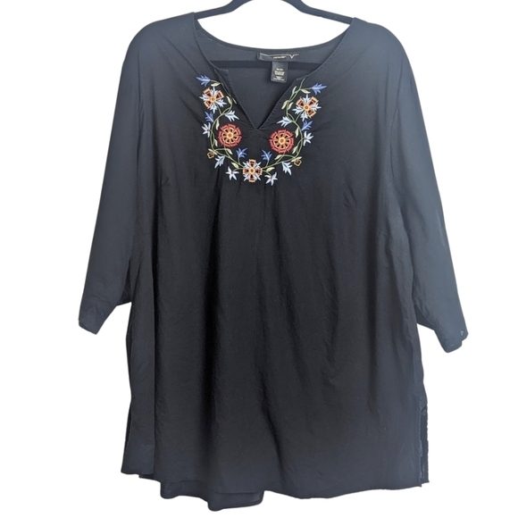 Boho Embroidered Pullover Tunic Top 3/4 Sleeves Women's Size 18/20 - Picture 1 of 7